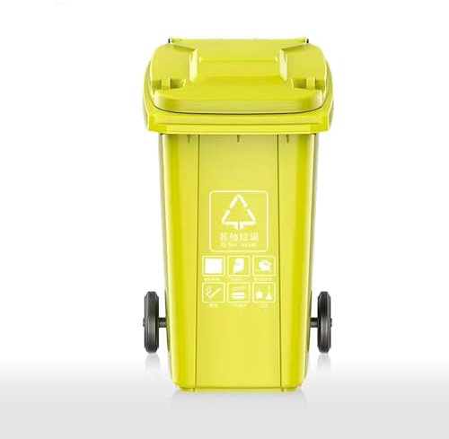 Contenedor de Basura para Exteriores con Ruedas, 120 l, 140 l, Industrial, móvil, Resistente, Grande, con Tapa, Comercial, para Porche, Patio, terraza (Amarillo, 100 l)