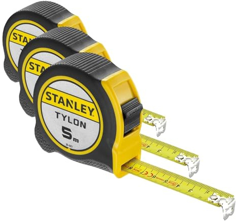 STANLEY Flexómetro Tylon de 5 m, Cinta Métrica, Cinta de Acero Resistente, Revestimiento Duradero Tylon (aumenta en 50% durabilidad), Diseño Compacto Ergonómico, 0-30-697 (Paquete de 3)