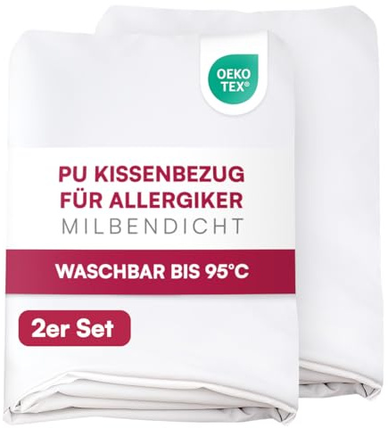Clinotest Wasserdichter Kissenbezug 40x40 cm (2er-Set) – Hypoallergene, Milbendichte Kissenhüllen, Atmungsaktive PU-Membran, Reißverschluss, Kochfest bis 95 °C, Oeko-TEX Zertifiziert, Hotelqualität