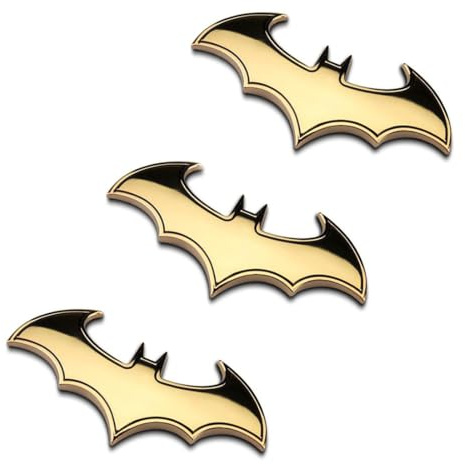 3 Pezzi Adesivi in 3D cromati per auto, logo adesivo a forma di pipistrello di pipistrello, in acciaio inox cromato, Moto ideale come decorazione per auto, con logo di pipistrello,oro