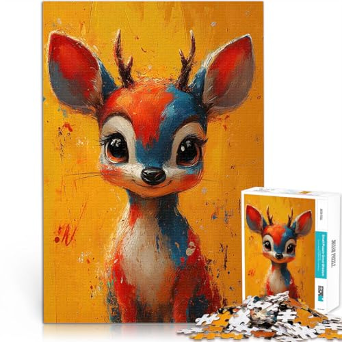 Puzzle für Teenager 1000 Teile Interessante Stressreduzierung Süßes Hirsch Ölgemälde mit passendem Poster und Quizblatt50x70cm