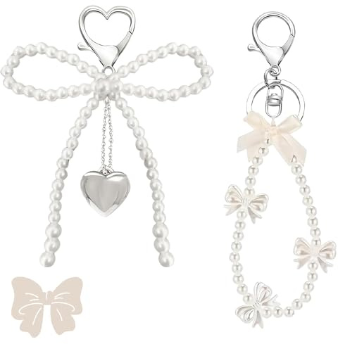oooaooo 2 Stück Perlen Schleifen Schlüsselanhänger, Bag Charms Anhänger Tasche Keychain Cute Taschen Charms Bag Accessories Schlüsselanhänger Cute Keychains Tasche Anhänger, für Handyanhänger