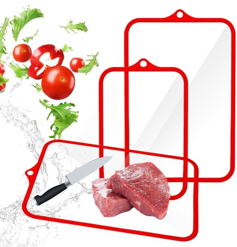 Set di 2 taglieri in vetro lavabile in lavastoviglie, 38 x 25 e 30,5 x 20,5 cm, in vetro trasparente, vetro temperato antigraffio, igienico con scanalatura e bordo in silicone antiscivolo