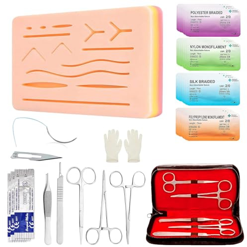 BORDEAG Naht-Übungsset, Suture Practice Kit für Medizinstudenten, Wundverschluss Trainingsset, Silikon Übungspad mit Chirurgie-Werkzeugen, Ideal für Praxis und Studium