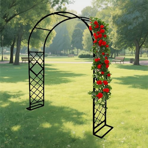 Arche de jardin en métal avec socle, treillis extérieur pour plantes grimpantes, décoration de fête de mariage, pergola en acier, disponible en largeur de 140 à 340 cm, parfait pour l'esthétique du