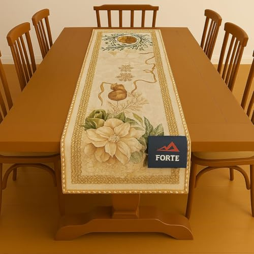 FORTE - Runner da Tavolo 45x140 Fantasia Floreale in Tessuto Gobelin, Centrino Moderno Centro Tavola Cucina, Copritavolo Made in Italy (Natale 02)