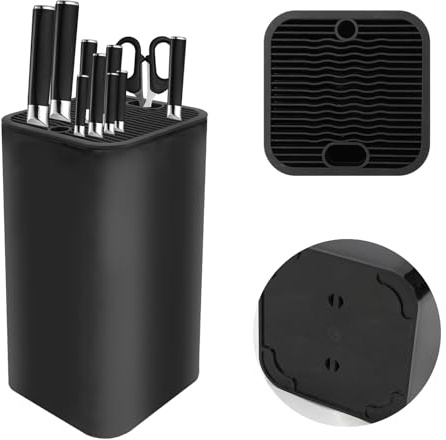 JINGIHE Bloque de cuchillos sin cuchillos, bloque universal para cuchillos, soporte para cuchillos, bloque de cuchillos negro, almacenamiento de cuchillos que ahorra espacio, diseño desmontable para