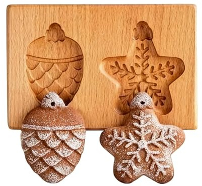 Wooden Cookie Mould, 3D Carved Wooden Cookie Cutter Embossing Mold, Non-Stick Carved Embossing Cutter for Gingerbread, Muffin, Moon Pies, Chocolate