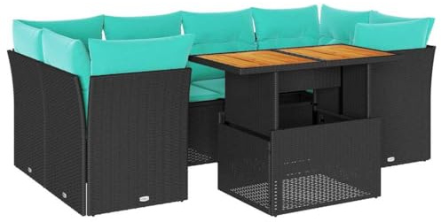 vidaXL Soffgrupp för trädgården med dynor 7 delar svart konstrotting, utomhus soffa set, trädgård lounge inställning, trädgård hörn soffa set