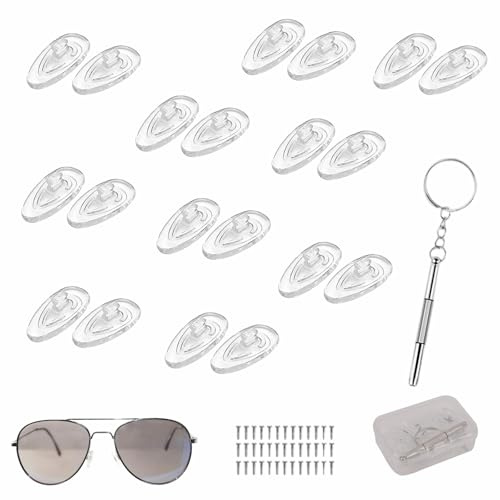 10Paar Brillen Nasenpads Luftkammer Nasenpad Silikon mit Schrauben Pinzette | Brillen Nasenpads Silikon zum Einstecken Brillen Reparatur Set für Sonnenbrillen