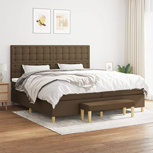 QJBSAVVA Boxspringbett 200x200 cm Dunkelbraun Stoff höhenverstellbares Kopfteil mittelharte Taschenfederkern Matratze inkl Bettbank Moderne Optik für Schlafzimmer Gästezimmer