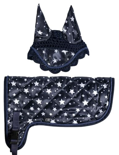 Brama West HKM Hobby Horse Set – Decke & Fliegenhaube aus der HKM Print Serie – Perfekt für Hobby Horsing & Turniere (Navy mit Sternen)