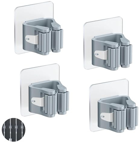 LeeQunQ 4 PCS Mop Holder Self Adhesive, Self Adhesive Mop Holder, for Home, Kitchen, Garage, Space-Saving Broom Storage Accessories(Grey)