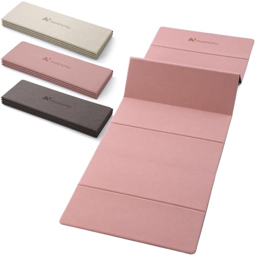 Nuanchu 3 Packs Foldable Yoga Mat 6mm Thick Non-slip Fitness Mats with Strap Friendly Poe Material 69 x 24 x 0.24 Lightweight Multi-purpose Workout Mats for Pilates Yoga Exercise Home Travel(Neutral)
