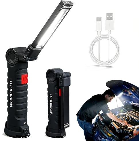 Fancysky Baladeuse LED avec Base Magnétique et Crochet,Conception Pliable Multifonctionnelle,5 Modes d'Éclairage, Convient pour la Réparation de Véhicules et les Urgences