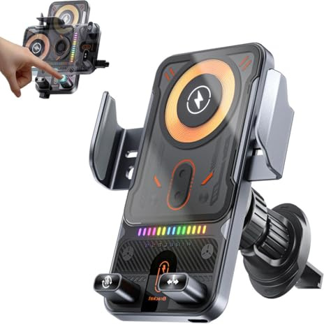 Support Intelligent 2 en 1 pour téléphone Portable avec Rotation Automatique et Chargeur sans Fil, 15W Qi Chargeur Induction Voiture,Chargeur sans Fil Voiture Rapide Automatic Clamping (Argent)