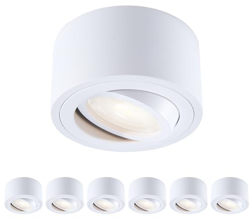 mega lumen 6er Set Deckenspots LED Aufbaustrahler Dimmbar Deckenstrahler, 5W 550lm 3000K/ 4000K/ 6500K CRI90+, 30° schwenkbar aus Aluminium Ø80x50mm, LED Modul 230V