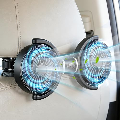 Ventilateur de voiture pour siège arrière, 12 V, avec 3 vitesses, rotation à 360 °, silencieux, portable, USB, pour voiture/SUV, RV