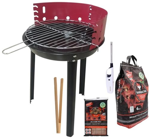 Friesenthal Festival Grillset – Tragbarer Holzkohlegrill Ø 35,5 cm inkl. Grillkohle, Grillanzünder, Grillzange & Stabfeuerzeug Weiß – Komplettes BBQ Set für Camping, Festival & Outdoor