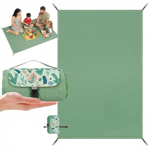 Mini coperta da picnic, 210 x 220 cm, impermeabile, ultraleggera, portatile, con 4 picchetti, lavabile in lavatrice, piccola coperta da spiaggia per esterni, per spiaggia, picnic, campeggio