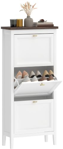 HOMCOM Shoe Cabinet with 3 Flip Drawers, Farmhouse Narrow Shoe Storage Cabinet with Adjustable Shelves, Freestanding for Entryway, Hallway, Living Room, Holds 12-18 Pairs, White