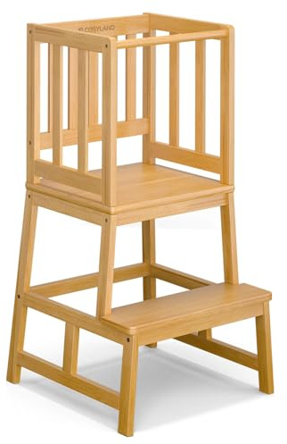 COSYLAND Torre de Aprendizaje Montessori para Niños Mayores de 18 Meses, Estructura Antivuelco y Estable (Natural Oscuro)