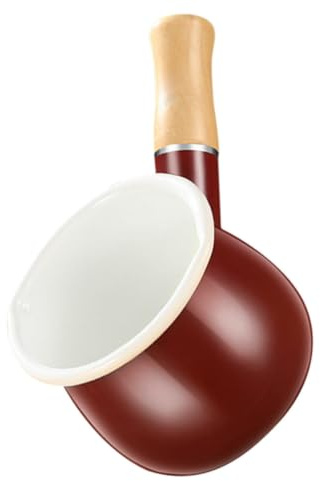 WESIEVYA Bollilatte Pentola Multiuso con Manico in Legno in Smalto da 500ml Design Pratico ed Elegante per Latte, Zuppe e Verdure per Cucina Quotidiana