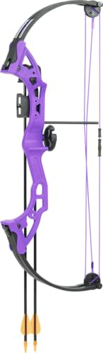 Bear Archery Brave Youth Bow Includes Whisker Biscuit, Arrows, and Arrow Quiver Recommended for Ages 8 and Up – Purple, Right Hand