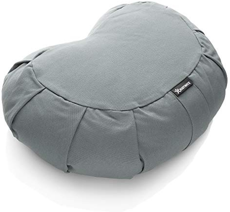 BODYMATE Halfmoon Meditation Cushion/Yoga Pillow - 42cm long 30cm wide and 15cm high - Removable washable 100% Cotton Cover - Inner cotton bag filled with buckwheat husks