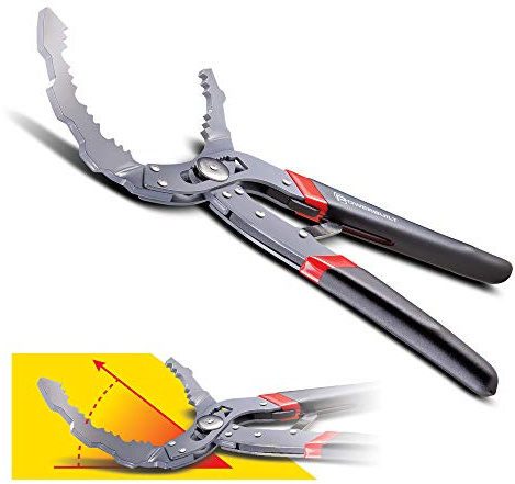 Powerbuilt Self-Adjust Oil Filter Pliers 30 Degree Angle Jaws, 2-1/4 to 4-3/4 inch, Auto Specialty Tools, Service Tools, Grease and Lubrication Oil Filter Wrench - 942099