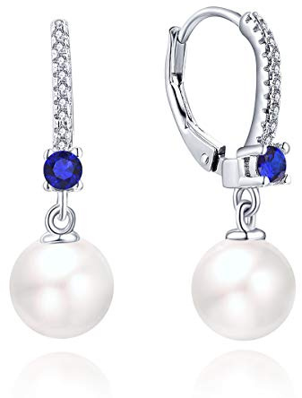 JO WISDOM Perlen Ohrringe Perlenohrringe Sterling Silber 925 Hängend Ohrringe mit 8MM Weiß/schwarz Perlen mit AAA Zirkonia