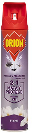 Orion Insecticida Aerosol Mata y Protege Moscas/Mosquitos Floral 600 ml | Mata y Protege de la Entrada 2 Horas, Eficacia Instantánea, Moscas y Mosquitos, Floral, Uso en Interiores