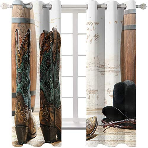 Daesar Tenda per Salotto Due Pannelli, Tenda Oscuranti Esterno 107x115CM Tenda per Soggiorno Moderna Stivali Cappello Frusta Tenda Oscurante Marrone Poliestere