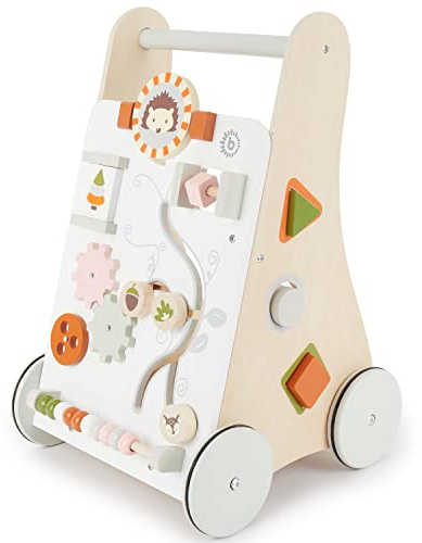 Bieco Lauflernwagen Holz | ab 1 Jahr | Multifunktionale Baby Lauflernhilfe | Laufwagen für Babys zur Förderung der Motorik | Baby Gehhilfe mit Gummibereifung | Activity Lauflernhilfe für Babys