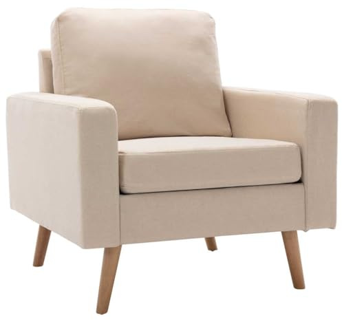 vidaXL Sessel Relaxsessel Sofa Polstersessel Einzelsofa Loungesessel Ruhesessel Fernsehsessel Stoffsofa Lounge Creme Stoff Holzrahmen