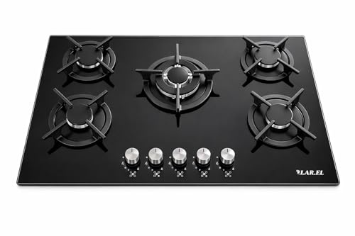 Piano cottura 90 cm vetro temperato nero 5 fuochi tripla corona griglie ghisa