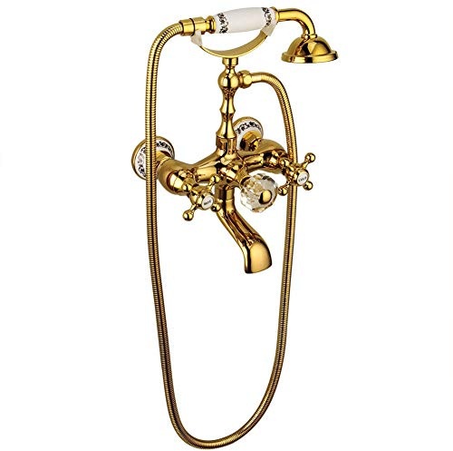 Badewannenarmatur Dusche Set Gold（Retro Stil Messing Wandmontage Zweigriff Wannenarmatur Mit Handbrause）