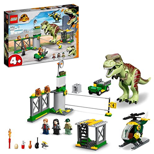 LEGO Jurassic World T. Rex Ausbruch, Dinosaurier-Spielzeug ab 4 Jahren, Set mit großer Dino-Figur, Hubschrauber, Flughafen und Spielzeugauto, Geschenk für Fans der Jurassic Park-Filme 76944