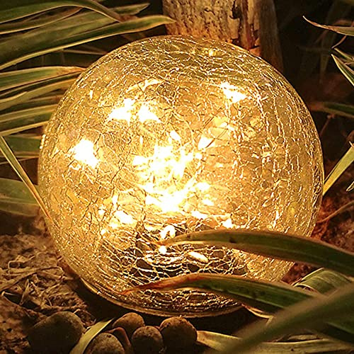 TOMEX Solar Garden Lights, Cracked Glass Ball Waterproof Warm White LED for Outdoor Decor Decorations Pathway Patio Yard Lawn, 1Pack (5.9)