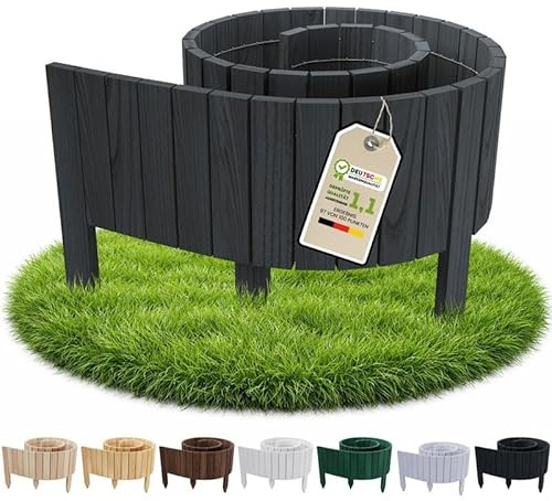 Floranica Rollborder II Flexibelt trästaket 200 x 30 cm Antracit Tallträ Blomsterrabattkant Gräskant Dekoration Trädgårdsstaket