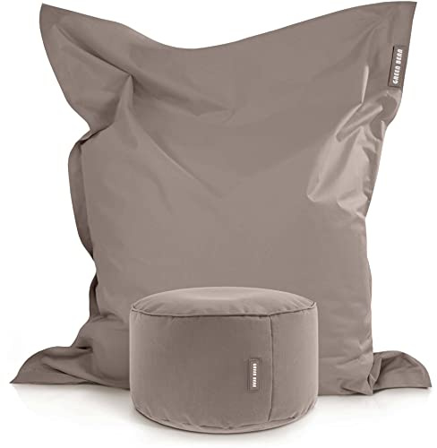 Green Bean 2er Set XXL Sitzsack inkl. Pouf fertig befüllt mit EPS-Perlen - Riesensitzsack 140x180 Liege-Kissen Bean-Bag Chair Loung Bodenkissen