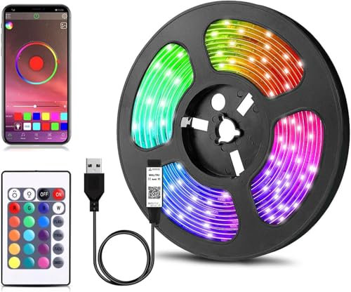 LED Strip,Bluetooth LED Streifen 2M,USB RGB TV Hintergrundbeleuchtung LED Band mit Smart App-steuerung,Flexible Led Leiste Sync mit Musik,24 Tasten Fernbedienung für Haus, Garten,TV Dekoration (2M)