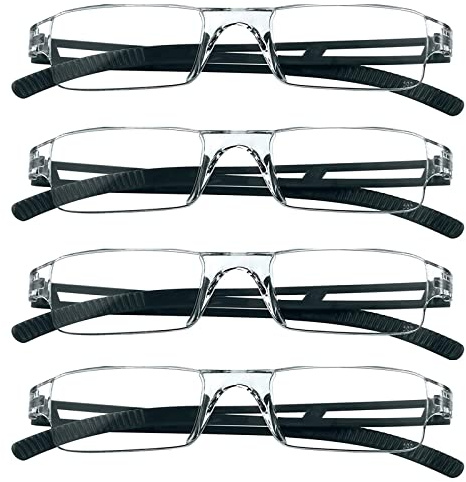 MMOWW 4er Pack randlose Lesebrille für Damen und Herren mit klarer | Rechteckig, Blaulicht-Blockierbrille
