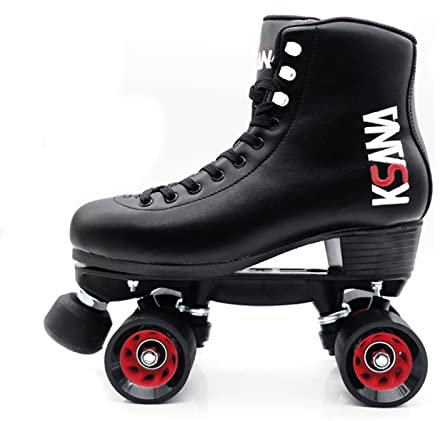 MHXZKHL Rollschuhe Zweireihig Blitz Four Wheels Classic High-top PU Leder Beleuchtung Rollschuhe Schuhe Für Anfänger Damen Herren Jungen Mädchen Indoor Und Outdoor,Black-35