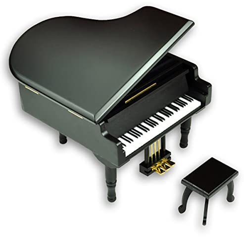 BinkeGG Schwarz Spieldose Holz Groß Klavier Uhrwerk Spieluhr mit Sankyo Musik Mechanismus (Option 60 Melodien) (Für Elise)