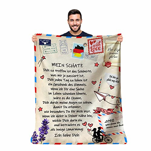 Zinello Design – Personalisierte Kuscheldecke mit Liebesbotschaft – Weiche Fleecedecke als Geschenk für Frau, Freundin, Partnerin – Decke fürs Sofa & Bett, Valentinstag, Geburtstag