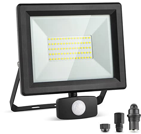 lNGRIKT 50W Security Lights with Motion Sensor, Super Bright 5000 LM PIR Flood Light, IP65 Waterproof LED Sensor Floodlight Outdoor, 6500K Cool White Without Cable, Perfect for Pathway Garage Garden