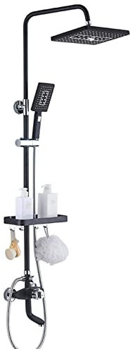 CAZARU Badezimmer-Thermostatmischer-Duschset Schwarz mit Ablage, multifunktionales modernes Bad-Duschmischer-Set Duschsystem für Badezimmer mit Duschstange-Kit-ohne Sprüher-C