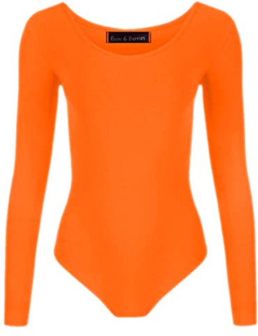 Gum & Berries Girls Dance Leotard Long Sleeve Bodysuit for Gymnastic PE Ballet Swimming Neon Orange -13 years