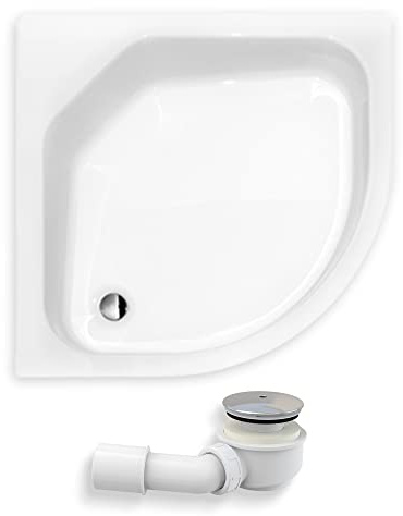 BADLAND Duschwanne 80x80x15 Diper II Weiß Acryl Duschtasse Viertelkreis ohne Verkleidung; Ablaufgarnitur Ø 50 mm und Füße im SET